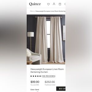 NWOT QUINCE 48x96 Heavyweight European Linen Room Darkening Curtain Sand 9409